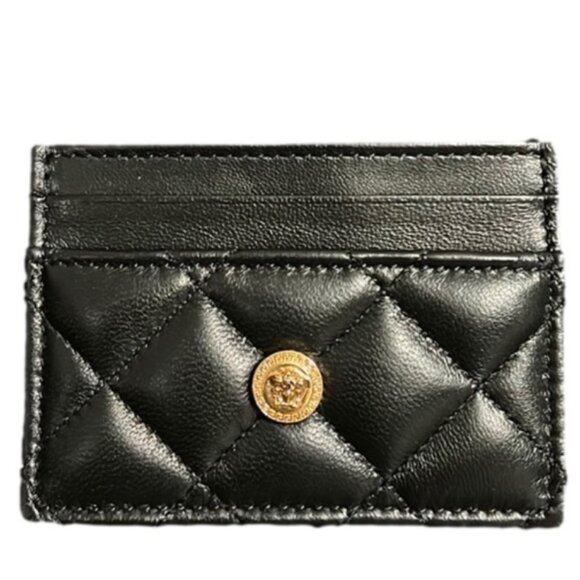 【8MK】$350 Versace Black Medusa Quilted Leather Card Case - Picture 1 of 1